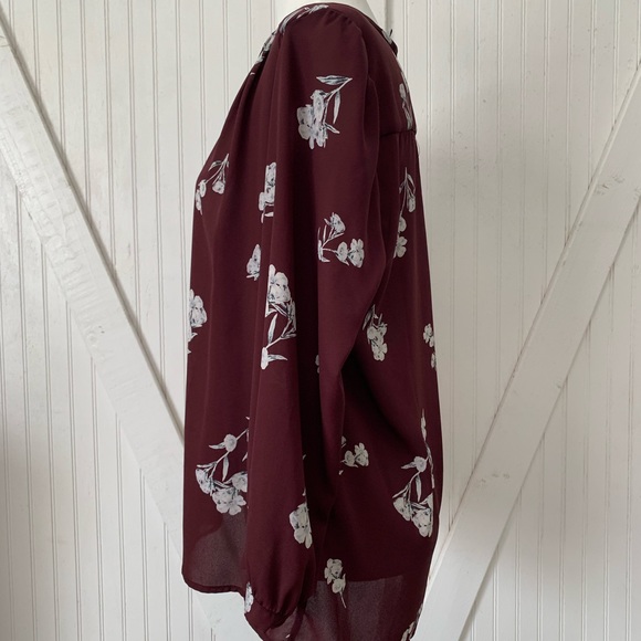 Blouse Maroon Elastic Long Sleeve Color Collective Concepts Polyester Sz… - Picture 5 of 14